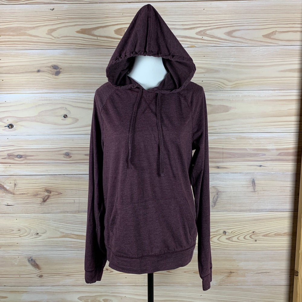 Public Opinion Shirt Men Medium Maroon Heathered Hoodie Raglan Pocket Casual